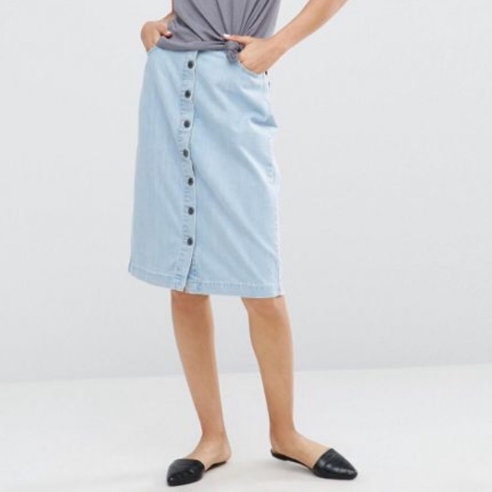 Denim button down midi skirt